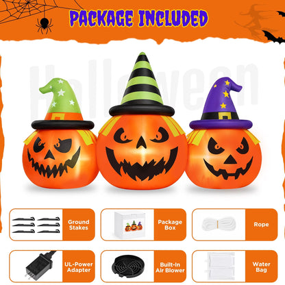 Yard Inflatable Pumpkin Decoration with White LED Lights and Built-in Air Blower, 6 Feet Wide