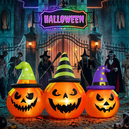 Yard Inflatable Pumpkin Decoration with White LED Lights and Built-in Air Blower, 6 Feet Wide