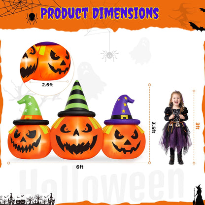 Yard Inflatable Pumpkin Decoration with White LED Lights and Built-in Air Blower, 6 Feet Wide
