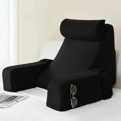 Bed Rest Pillow with Detachable Arms and Adjustable Neck Support, Dual Storage Pockets