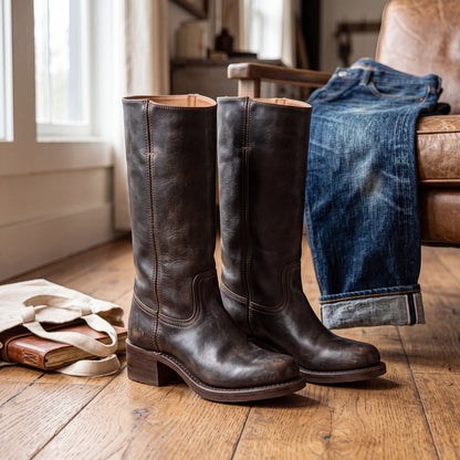 Mid Calf Boots for Women with Block Heel and Closed Toe, Side Seam Detail