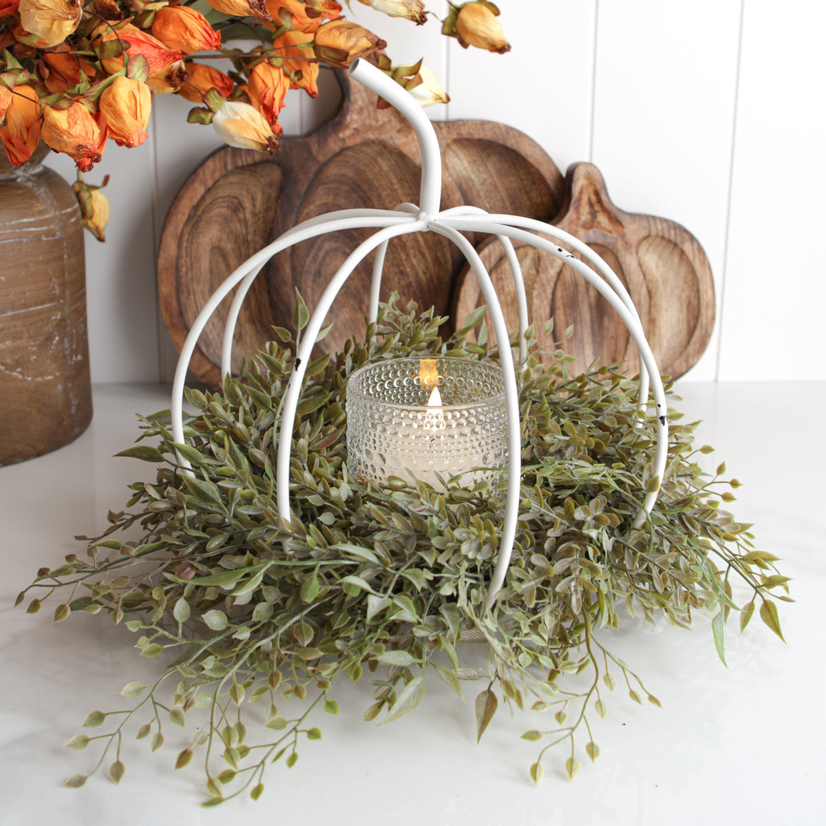 White Metal Pumpkin Lantern - Interior Delights