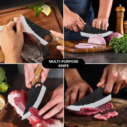Chef's Knife with Precision Finger Notch and Cherry Wood Handle