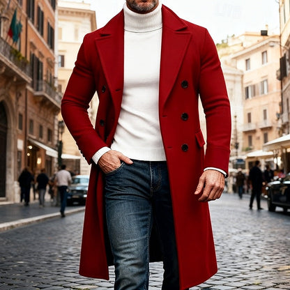 Double Breasted Overcoat with Tailored Fit and Front Pockets, Long Length