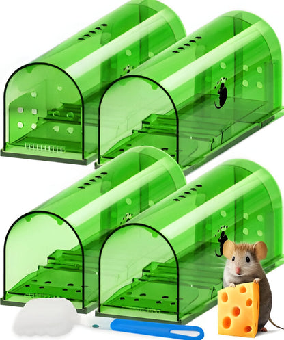 Humane Live Mouse Trap Set with Clear Monitoring Window and No-Touch Release, 4-Pack All Vera Mart