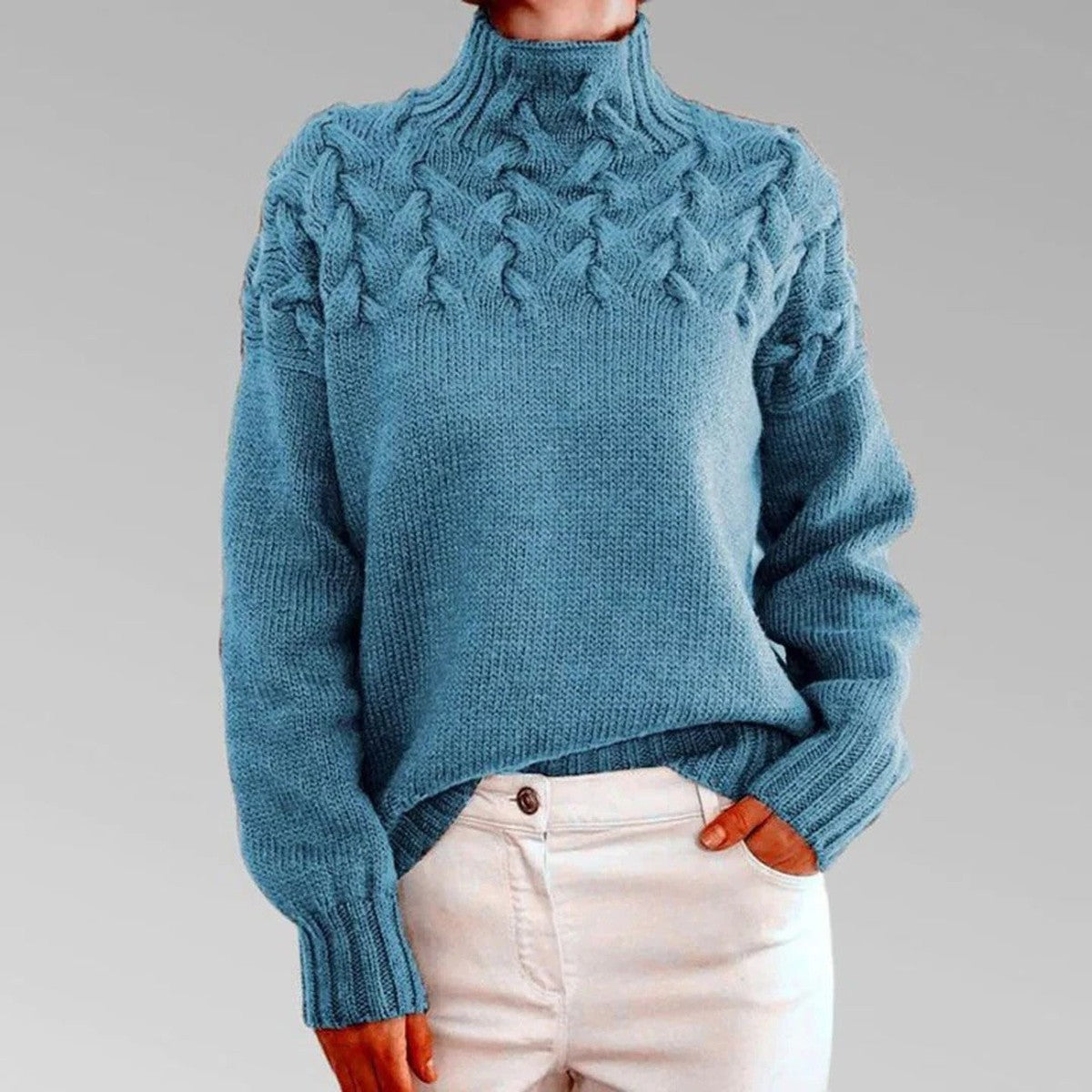 Turtleneck Sweater with Extended Hip Length and Soft Knit Fabric