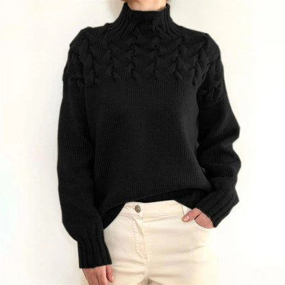 Turtleneck Sweater with Extended Hip Length and Soft Knit Fabric