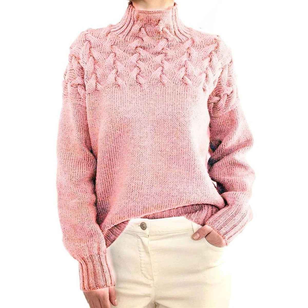 Turtleneck Sweater with Extended Hip Length and Soft Knit Fabric