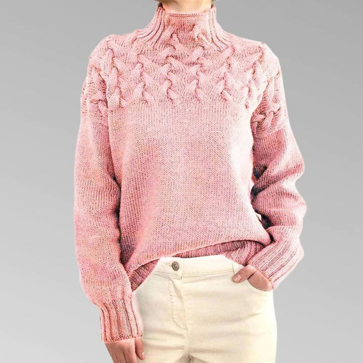Turtleneck Sweater with Extended Hip Length and Soft Knit Fabric