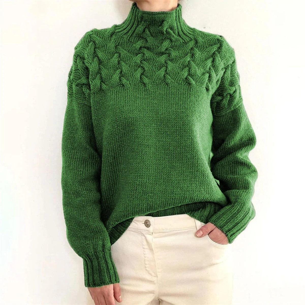 Turtleneck Sweater with Extended Hip Length and Soft Knit Fabric