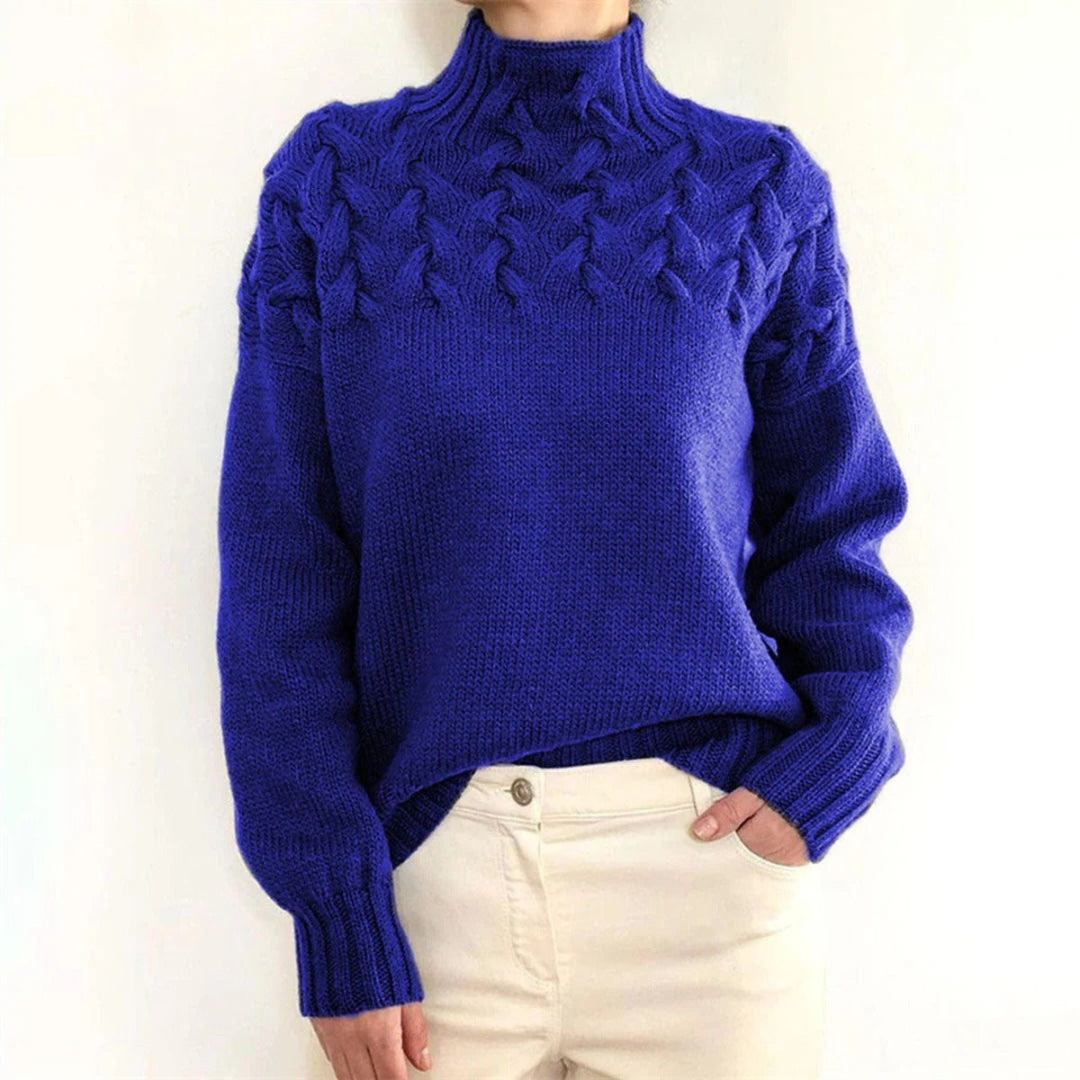 Turtleneck Sweater with Extended Hip Length and Soft Knit Fabric