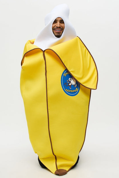 Pull On Banana Costume Tunic with Open Face Cutout for Adults