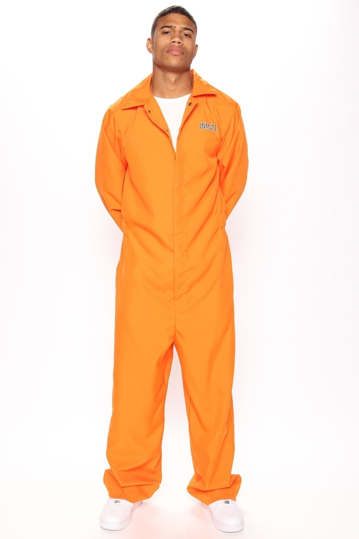 Orange Inmate Jumpsuit Costume with Front Closure and Chest Print