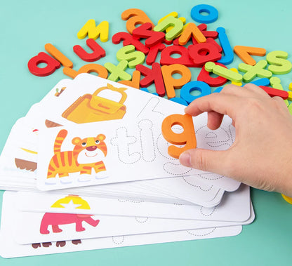 Letter Recognition Spelling Game with Picture Cards and Letter Pieces for Preschool