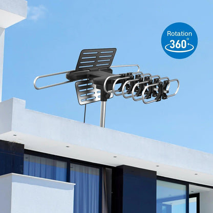 Outdoor HD TV Antenna with 360 Degree Motorized Rotation and Remote Control, 33ft Cable