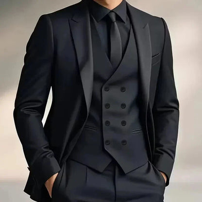 Men's slim fit double-breasted 3-piece suit with waistcoat. Perfect for formal wear & weddings.