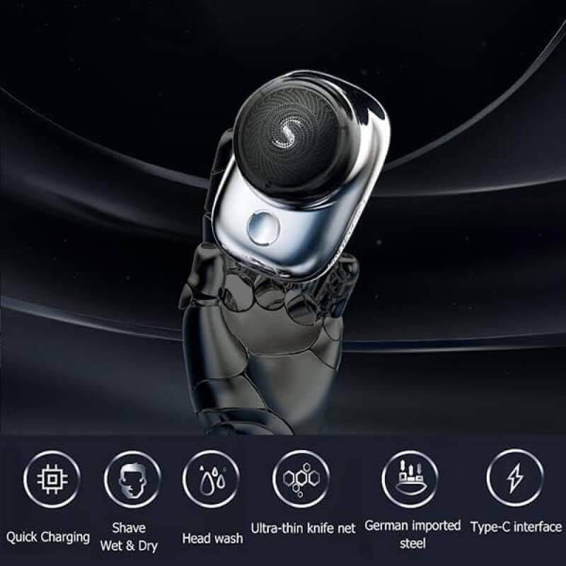 Mini Electric Shaver with 6 Stainless Steel Blades and 7200 RPM Motor, Wet or Dry