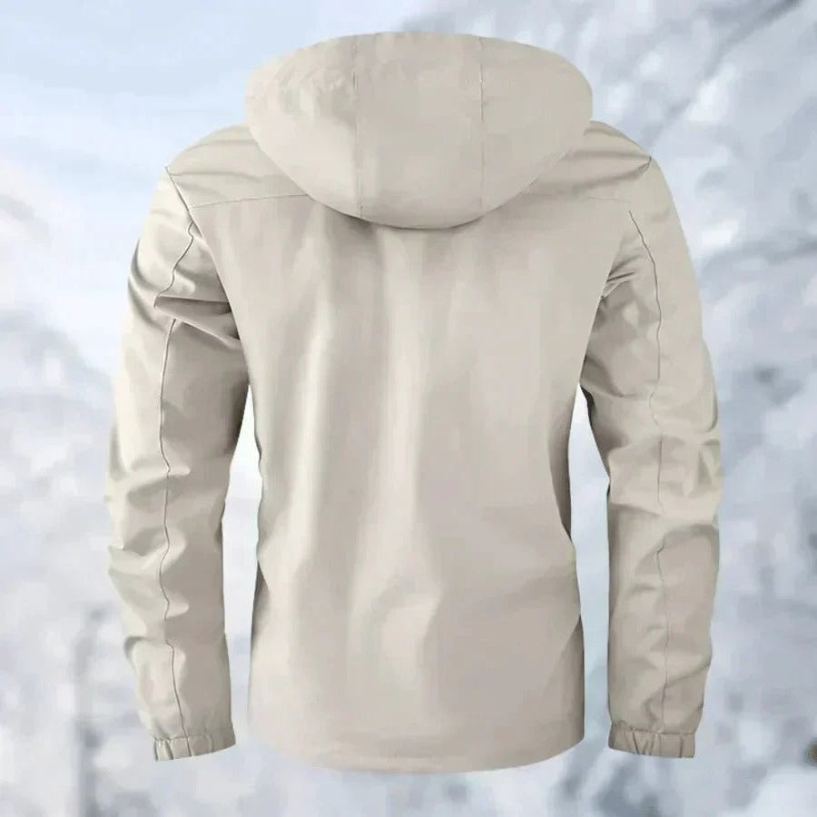 Men's Outdoor Jacket with Breathable Membrane and Removable Hood, Zippered Pockets