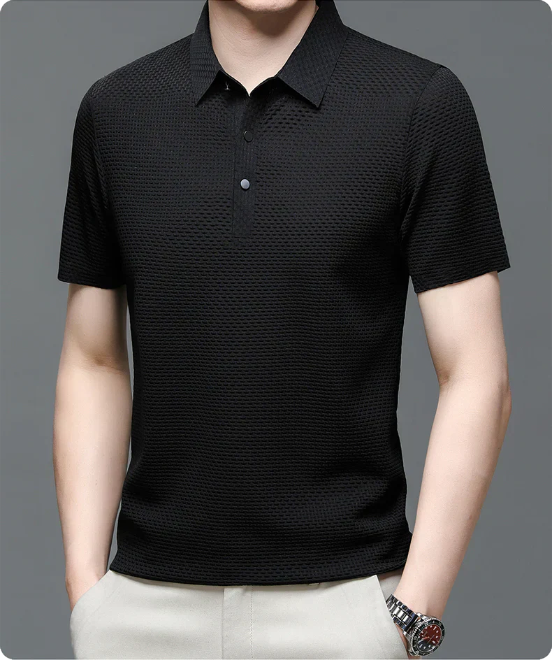 Structured Polo Shirt with Cotton Blend Knit and Flat Collar, Easy Care