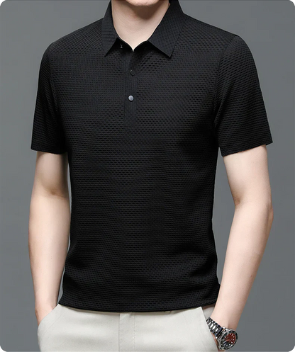 Structured Polo Shirt with Cotton Blend Knit and Flat Collar, Easy Care