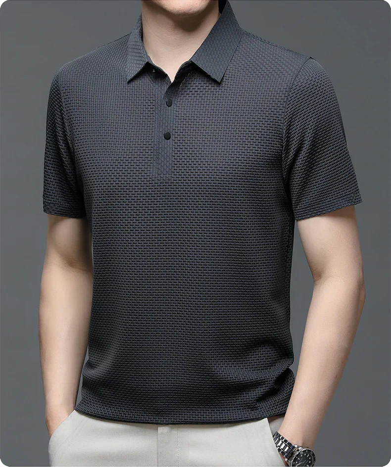 Structured Polo Shirt with Cotton Blend Knit and Flat Collar, Easy Care