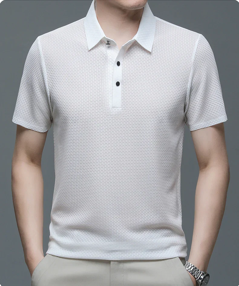 Structured Polo Shirt with Cotton Blend Knit and Flat Collar, Easy Care