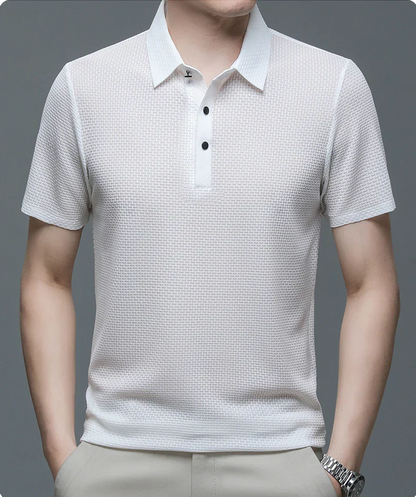 Structured Polo Shirt with Cotton Blend Knit and Flat Collar, Easy Care