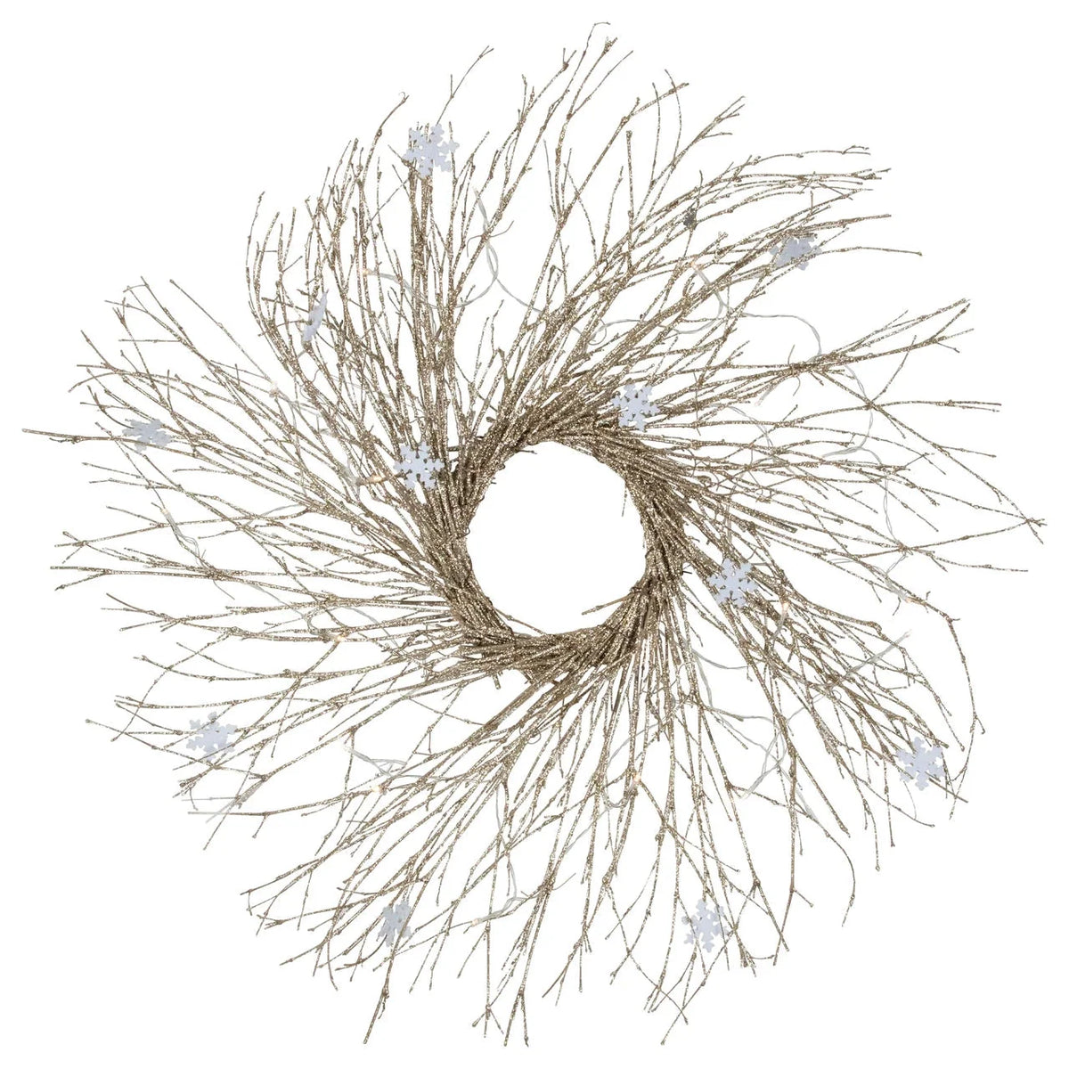 Illuminated Christmas Wreath with 25 Warm White Lights and Snowflake Accents, 28 Inch