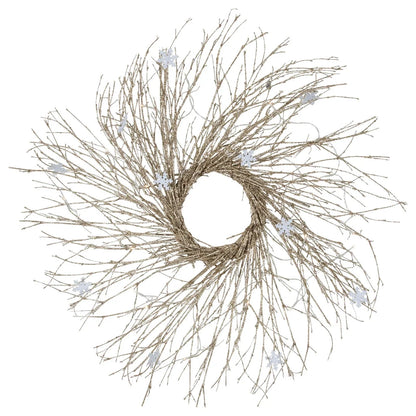 Illuminated Christmas Wreath with 25 Warm White Lights and Snowflake Accents, 28 Inch