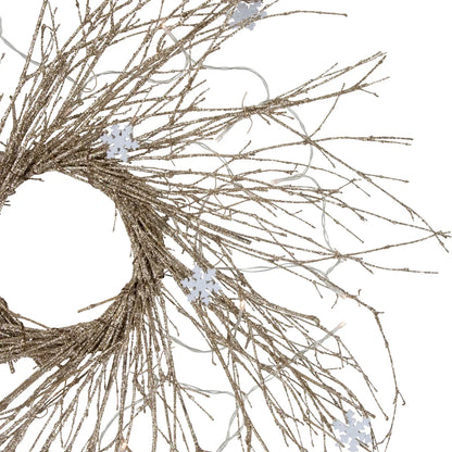 Illuminated Christmas Wreath with 25 Warm White Lights and Snowflake Accents, 28 Inch