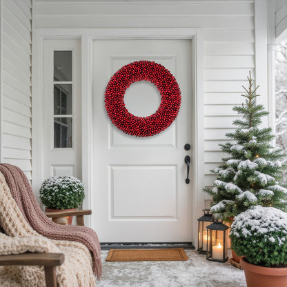 Glitter Red Berry Christmas Wreath with Two Tone Berries 20 Inch Unlit