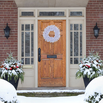 Small White Spruce Christmas Wreath with Bendable Frame 20 Inch Unlit