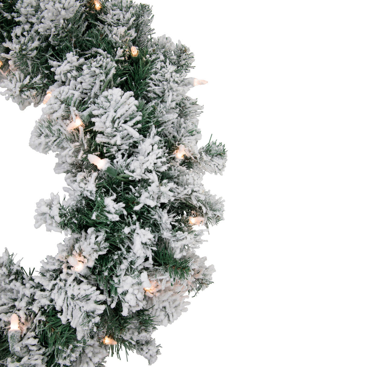 Pre-Lit White Christmas Wreath with 50 Clear Mini Lights and 200 Branch Tips, 24 Inch Diameter