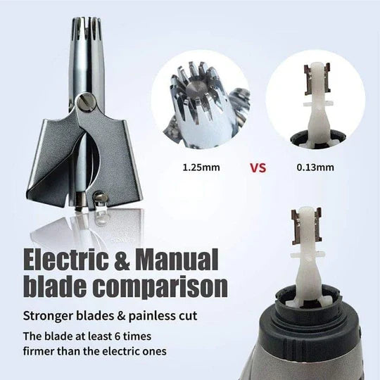 Manual Nose and Ear Hair Trimmer with Twist Mechanism and Stainless Steel Construction