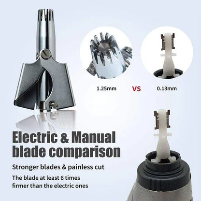 Manual Nose and Ear Hair Trimmer with Twist Mechanism and Stainless Steel Construction