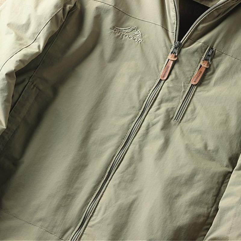Windproof Hooded Jacket with Insulated Lining and Drawstring Hood, Two Zip Pockets