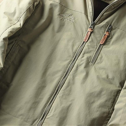 Windproof Hooded Jacket with Insulated Lining and Drawstring Hood, Two Zip Pockets