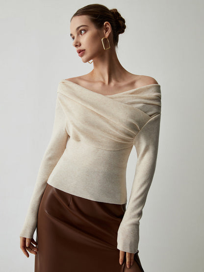 Slim Fit Knit Top with Stretch Blend and Wrist Length Sleeves