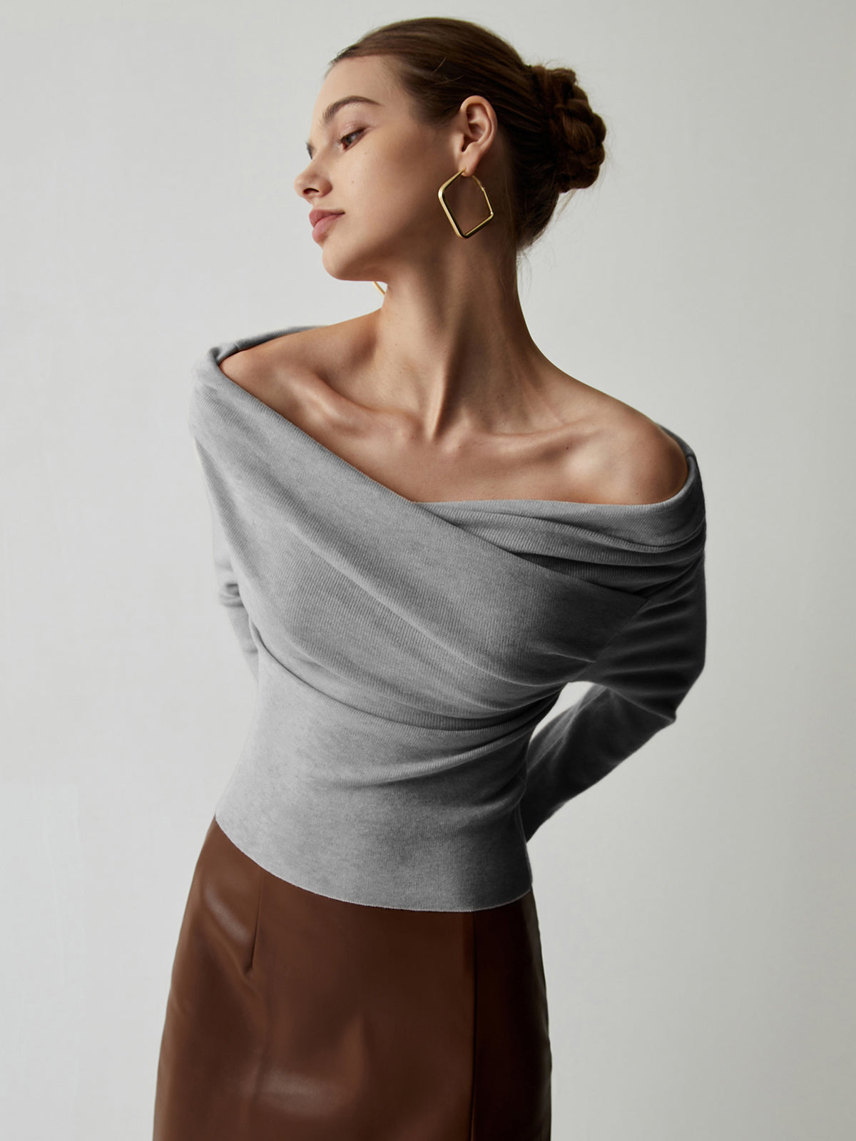 Slim Fit Knit Top with Stretch Blend and Wrist Length Sleeves