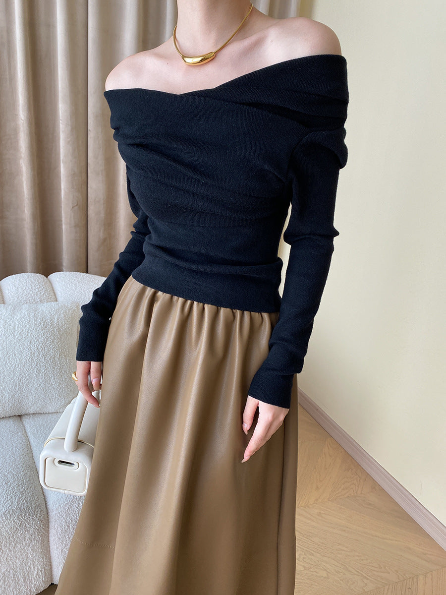 Slim Fit Knit Top with Stretch Blend and Wrist Length Sleeves