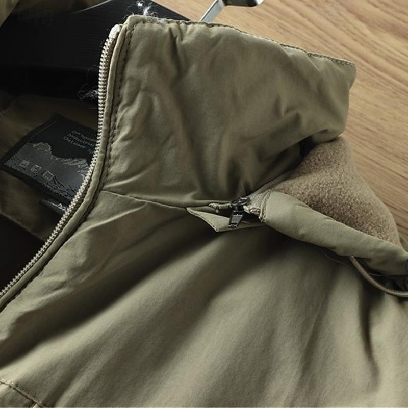 Windproof Hooded Jacket with Insulated Lining and Drawstring Hood, Two Zip Pockets