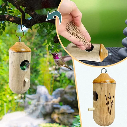Hummingbird House with Resin Construction and Wood Grain Finish, Hanging Garden Décor