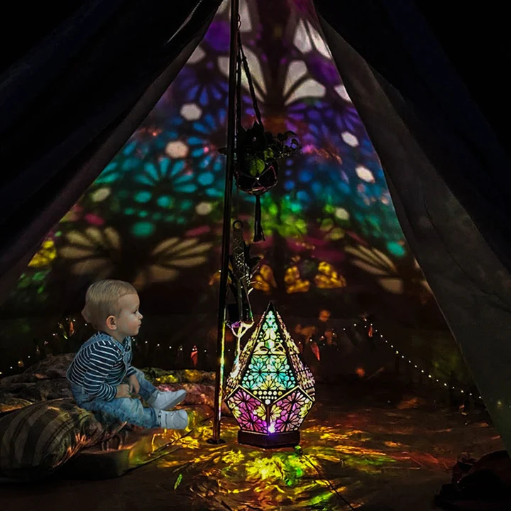 Projection Night Light with Wooden Frame and Colored Wall Patterns