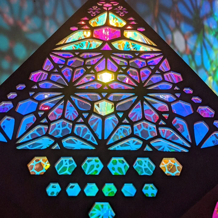 Projection Night Light with Wooden Frame and Colored Wall Patterns