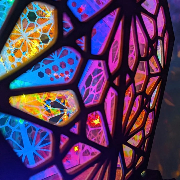 Projection Night Light with Wooden Frame and Colored Wall Patterns