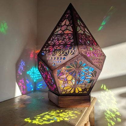 Projection Night Light with Wooden Frame and Colored Wall Patterns