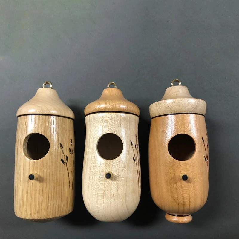 Hummingbird House with Resin Construction and Wood Grain Finish, Hanging Garden Décor
