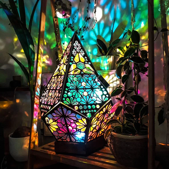 Projection Night Light with Wooden Frame and Colored Wall Patterns