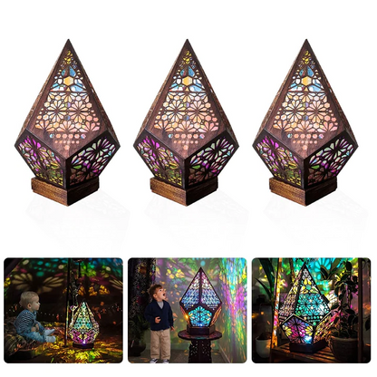 Projection Night Light with Wooden Frame and Colored Wall Patterns
