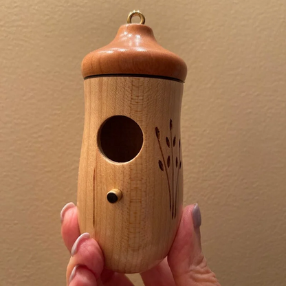 Hummingbird House with Resin Construction and Wood Grain Finish, Hanging Garden Décor